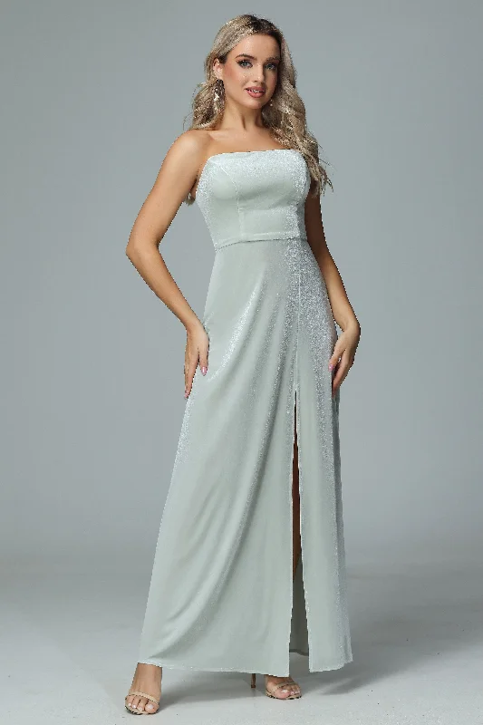 Don't Wait Formal Strapless Velvet Wedding Party Dresses with Slit