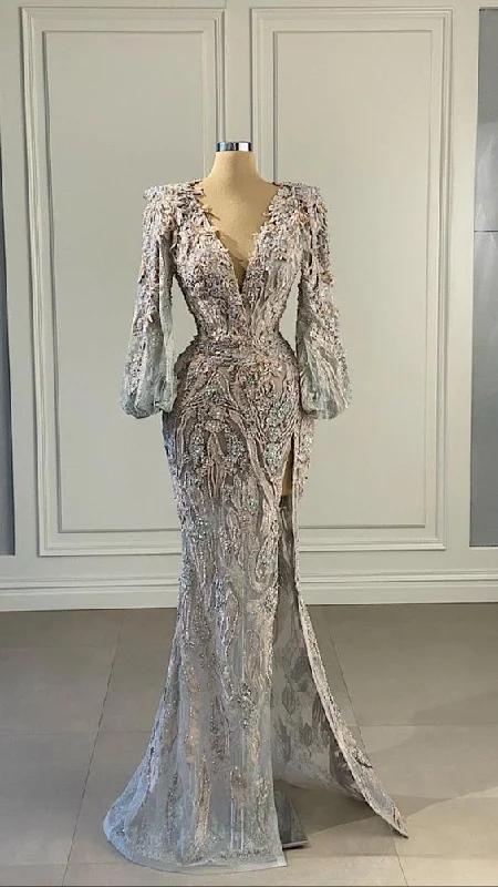 Clearance Event Long Sleevs Lace Mermaid Prom Dress ,DS4759