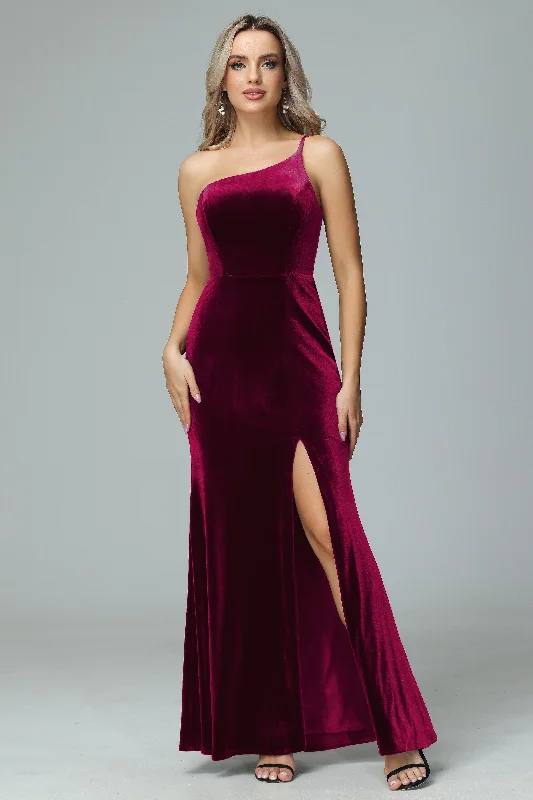 Incredible Offers Charming One Shoulder Velvet Bridesmaid Dresses