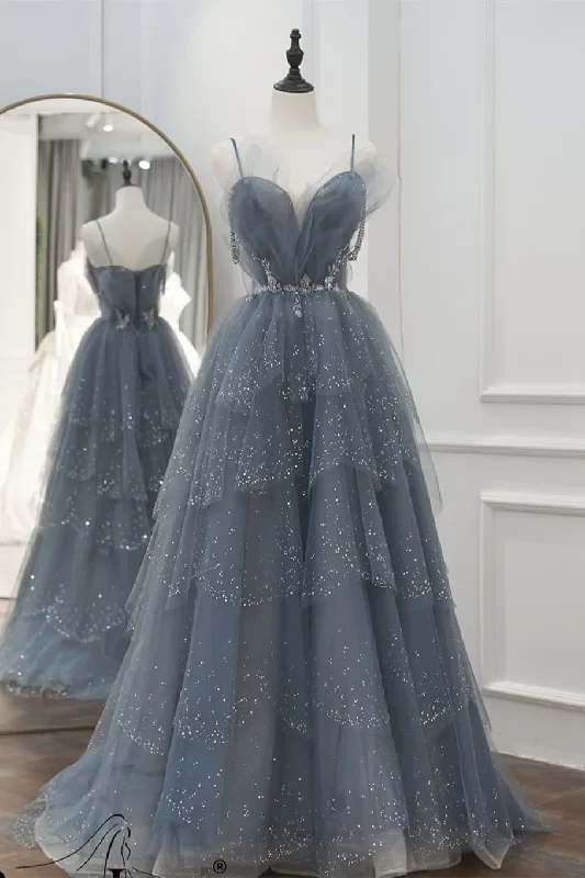 Today’s Deal A-Line Princess Grey Beaded Long Formal Dress,DS0377