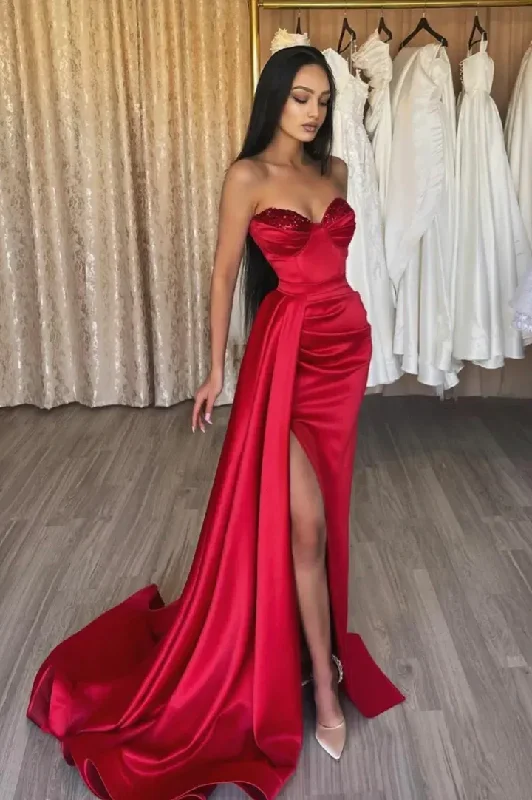 Super Bargain Red satin sequins long prom dress red evening dress,DS4494