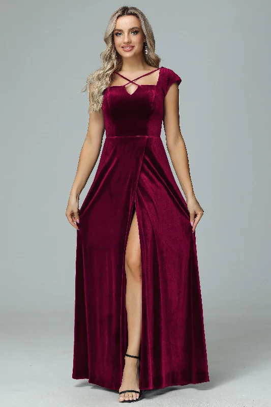 Last Chance Vintage A-line Cap Sleeves Velvet Bridesmaid Dresses
