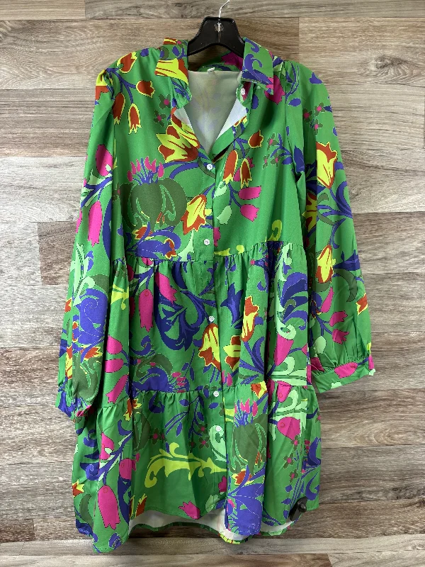 Exclusive Deal Dress Casual Midi By Cme In Green & Pink, Size: L