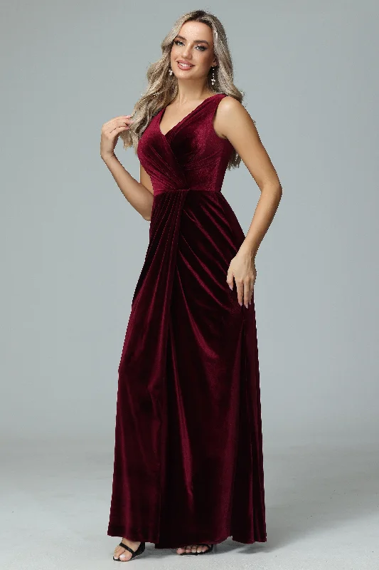 Final Markdown Elegant Sheath V-neck Velvet Winter Wedding Party Dresses