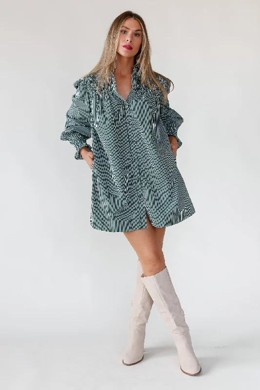 Fantastic Offers Karlee Green Smocked Stripe Shirt Dress - Final Sale