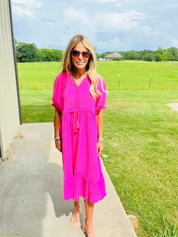 Final Sale PINK IS FOR ROSES MIDI DRESS--FLASH SALE