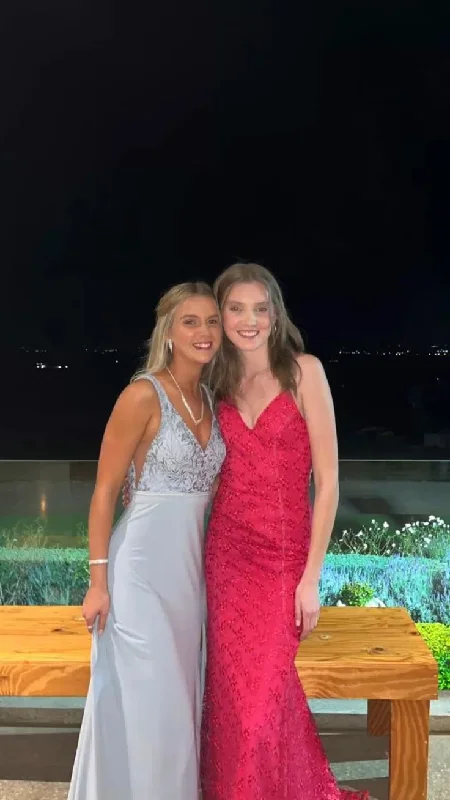 Closeout Sale Fuchsia V Neck Backless Mermaid Long Prom Dress,DP1834