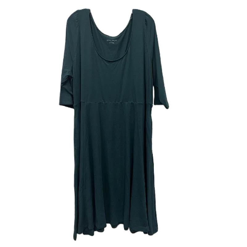 Overstock Dress Casual Midi By Ava & Viv In Green, Size: 2x