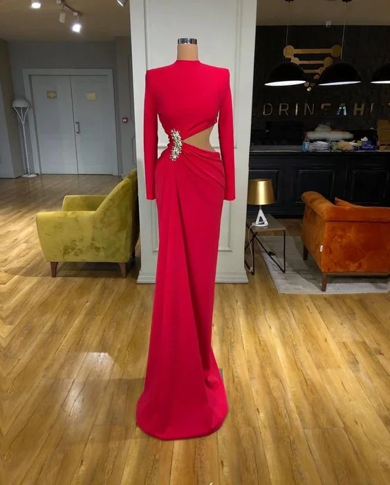 Doorbuster Deal Long Sleevs Satin Mermaid Prom Dress ,DS4760