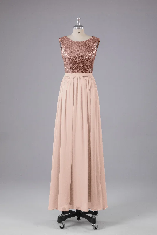 Reduced Prices Sequins Scoop Floor Length Bridesmaid Dress