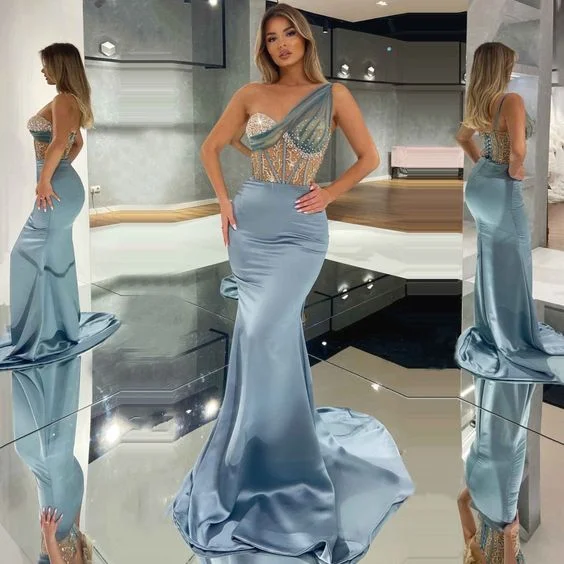 Price Drop One-shoulder Formal Prom Dresses Luxury Arabic Mermaid Evening Dress Custom Made Party Gown for Banquet,DS4763