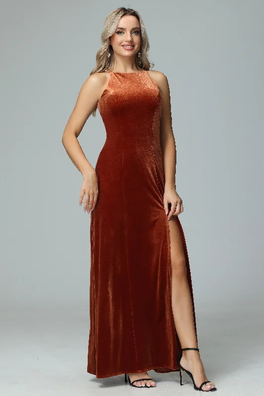 Crazy Deals Simple Halter Sleeveless Velvet Wedding Party Dresses