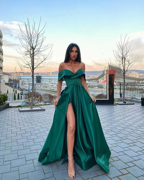 Clearance Sale Hot Selling A Line Off The Shoulder Green Long Prom/Evening Dress,DS4780