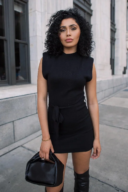 Great Deals Power Pose Black Knit Mini Dress - Final Sale