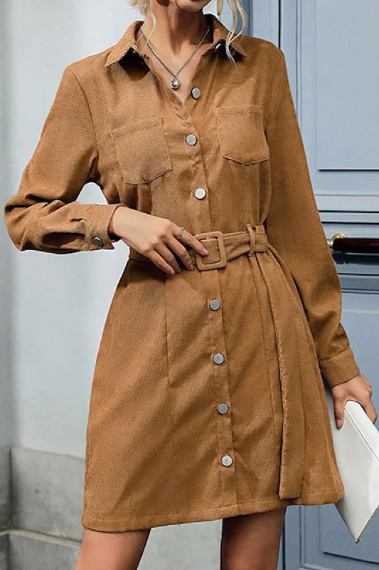 Epic Deals WAIST BELT BUTTON DOWN CORDUROY SHIRTS DRESS