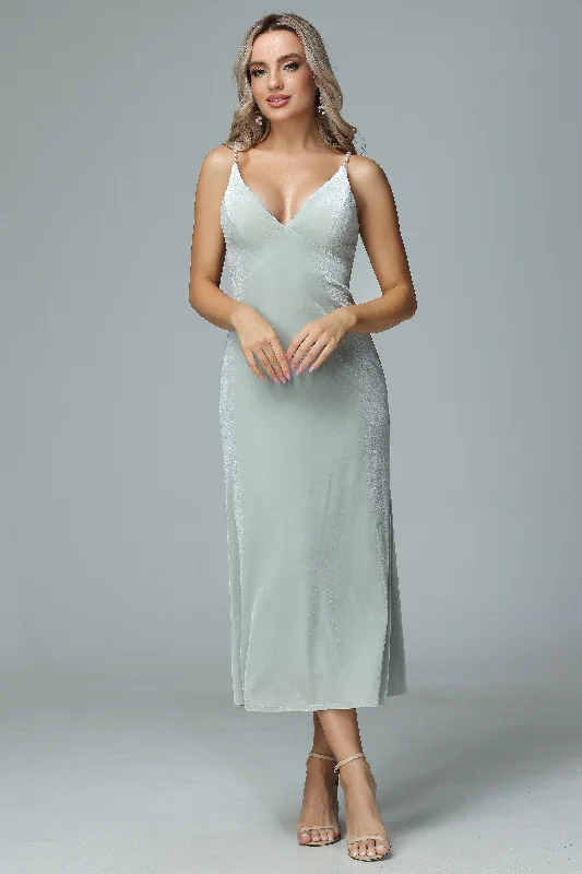 Must-Have Deals Pearl Straps V-neck Velvet Wedding Guest Dresses
