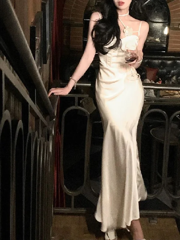 Early Bird Discount Ivory Spaghetti Straps Sheath Long Party Dress,DP1883