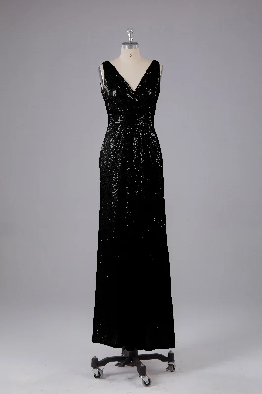 Savings Alert V-Back Straps Sequins Floor Length Bridesmaid Dress