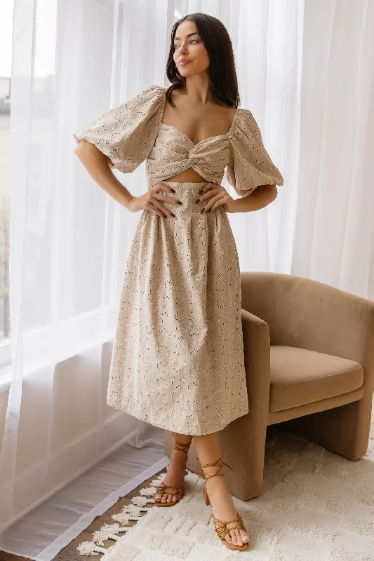 Deal Dash Skye Natural Knotted Embroidered Dress