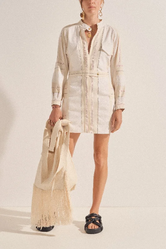 Amazing Deals Oceanus Cream Boucle Stripe Mini Dress