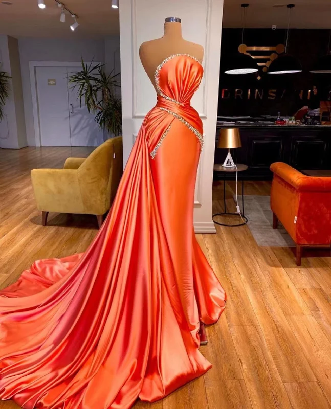 New Deals vestidos de gala, orange prom dresses, beaded prom dresses, mermaid prom dress, strapless prom dresses,DS4946