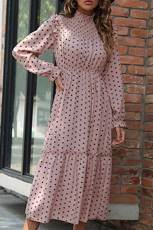 Limited Time Offer POLKA DOT LACED SHOULDER MAXI DRESS