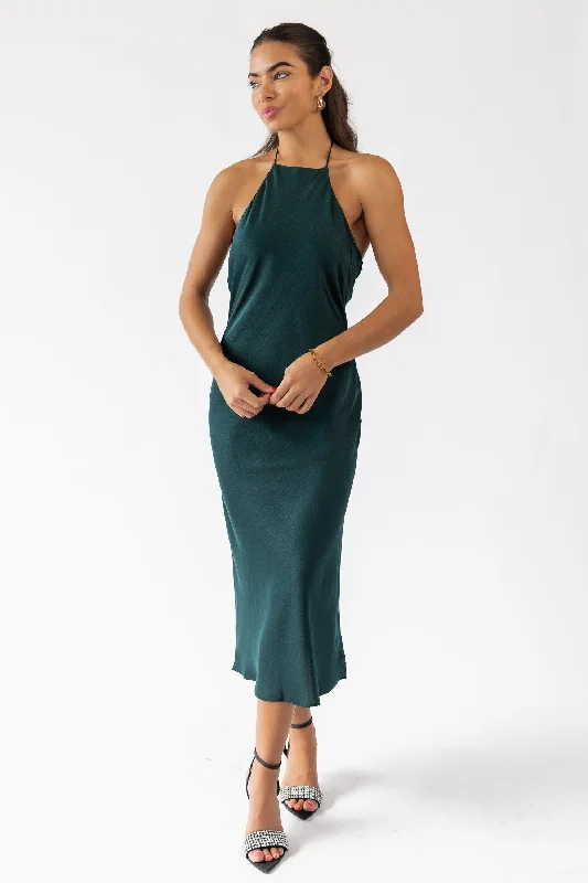 Instant Discount Mira Green Halter Maxi Dress - Final Sale