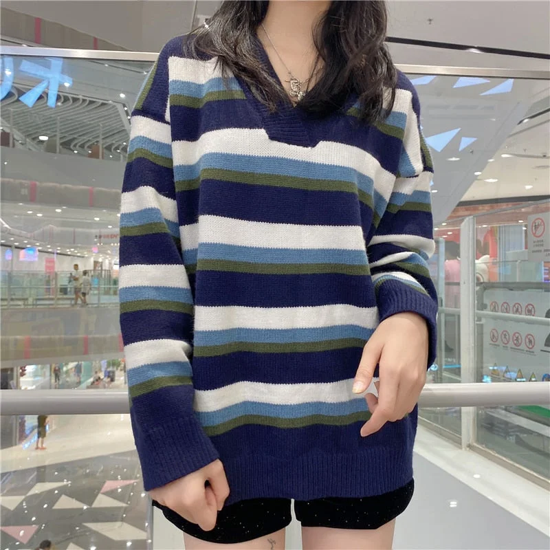 Reduced Prices Awakecrm Joskaa Autumn Chic Stylish Ladies Pullovers Soft Knitted Ins Harajuku Jumper V-Neck Knitted Sweaters Women Loose Striped Tops Reduced Prices Awakecrm Joskaa Autumn Chic Stylish Ladies Pullovers Soft Knitted Ins Harajuku Jumper V-Neck Knitted Sweaters Women Loose Striped Tops