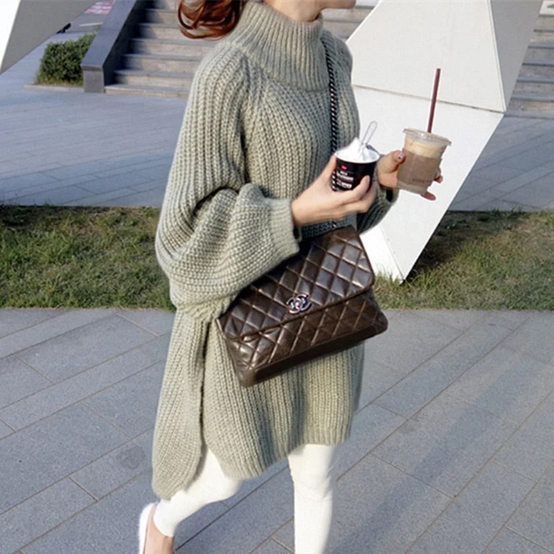 Fantastic Offers Awakecrm Joskka Autumn Winter Thick Long Sweater Women Lantern Sleeve Side Slit Half Turtleneck Sweaters Pullovers Oversized pull hiver femme Fantastic Offers Awakecrm Joskka Autumn Winter Thick Long Sweater Women Lantern Sleeve Side Slit Half Turtleneck Sweaters Pullovers Oversized pull hiver femme