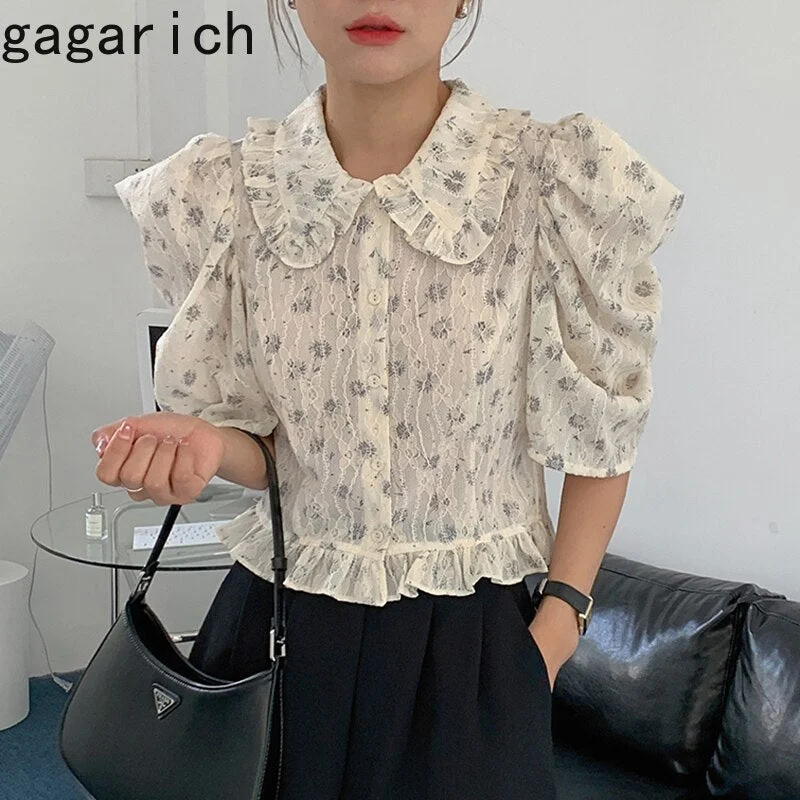 Special Buy Awakecrm Summer Gagarich Woman Blouses Vintage Temperament Doll Collar Wooden Ears Stitching Floral Print Loose Puff Sleeves Short Female Shirt Special Buy Awakecrm Summer Gagarich Woman Blouses Vintage Temperament Doll Collar Wooden Ears Stitching Floral Print Loose Puff Sleeves Short Female Shirt