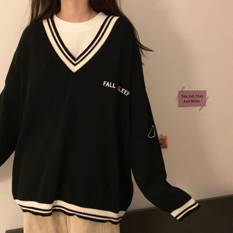 Overstock Sale Awakecrm Christmas Gift JMPRS Sweaters Women Winter Letter Chic Vintage V-neck Daily Knitted Jumper Oversize Girls Pullover Student Fall Casual Tops Overstock Sale Awakecrm Christmas Gift JMPRS Sweaters Women Winter Letter Chic Vintage V-neck Daily Knitted Jumper Oversize Girls Pullover Student Fall Casual Tops