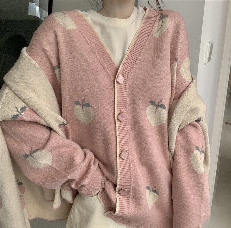 Blowout Sale Awakecrm Christmas Gift JMPRS Sweet Cardigan Women Kawaii Peach Knitted Autumn New Korean-Style Loose V-neck Sweaters Tops Lady Fashion Blowout Sale Awakecrm Christmas Gift JMPRS Sweet Cardigan Women Kawaii Peach Knitted Autumn New Korean-Style Loose V-neck Sweaters Tops Lady Fashion