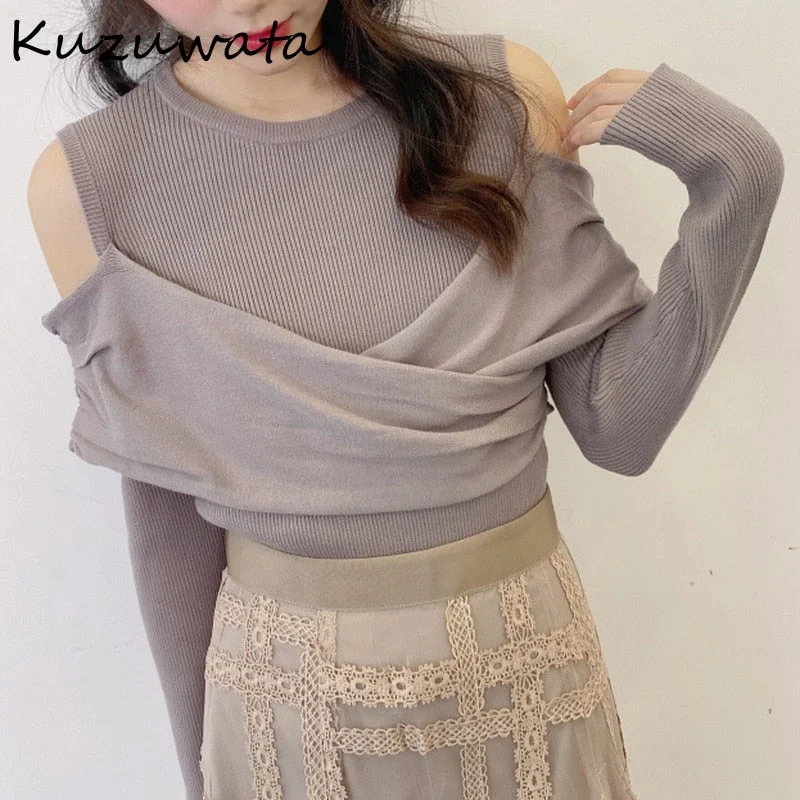 Season Finale Sale Awakecrm Christmas Gift Kuzuwata Autumn New Sweaters Fashion Sweet Women Jumpers O Neck Sexy Off Shoulder Long Sleeve Pleated Slim Knitted Pullover Season Finale Sale Awakecrm Christmas Gift Kuzuwata Autumn New Sweaters Fashion Sweet Women Jumpers O Neck Sexy Off Shoulder Long Sleeve Pleated Slim Knitted Pullover