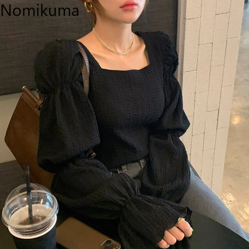 Deal Frenzy Christmas Gift Nomikuma Women Blouses Autumn New Solid Korean Chic Square Collar Puff Sleeve Shirts Tops Femme Fashion Casual Lady Blusa 3d121 Deal Frenzy Christmas Gift Nomikuma Women Blouses Autumn New Solid Korean Chic Square Collar Puff Sleeve Shirts Tops Femme Fashion Casual Lady Blusa 3d121