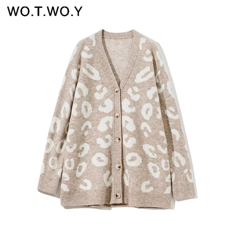 Exclusive Savings Awakecrm Christmas Gift WOTWOY Autumn Winter V-Neck Knitted Cardigans Women Single Breasted Printed Loose Sweaters Female Casual Cardigans Soft Knitwear Exclusive Savings Awakecrm Christmas Gift WOTWOY Autumn Winter V-Neck Knitted Cardigans Women Single Breasted Printed Loose Sweaters Female Casual Cardigans Soft Knitwear