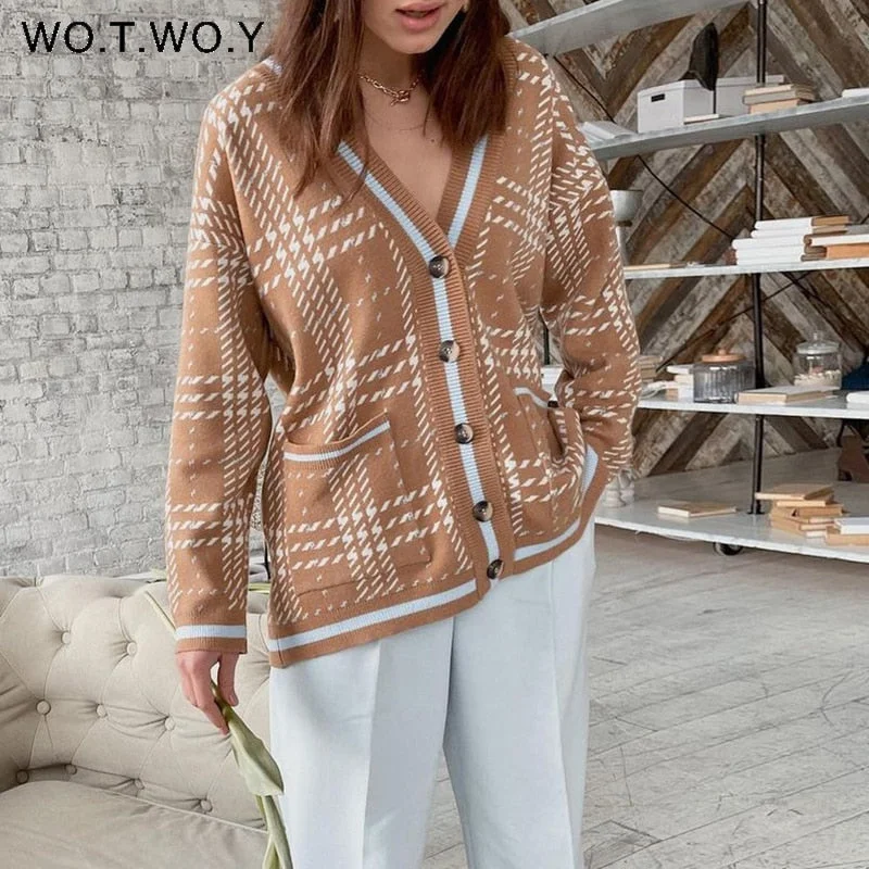 Early Access Awakecrm Christmas Gift WOTWOY Jacquard Knitted V-Neck Cardigan Women Autumn Winter Buttons-Up Loose Printed Sweater Female Kimono Cardigans Knit Tops Early Access Awakecrm Christmas Gift WOTWOY Jacquard Knitted V-Neck Cardigan Women Autumn Winter Buttons-Up Loose Printed Sweater Female Kimono Cardigans Knit Tops