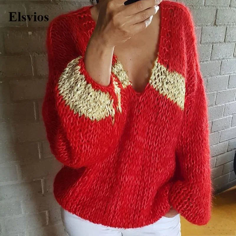 Hurry In Awakecrm Elegant V Neck Gold Wire Knitted Sweater Jumper Autumn Winter Loose Fashion Pullover Tops Women Casual Long Sleeve Warm Sweaters Hurry In Awakecrm Elegant V Neck Gold Wire Knitted Sweater Jumper Autumn Winter Loose Fashion Pullover Tops Women Casual Long Sleeve Warm Sweaters