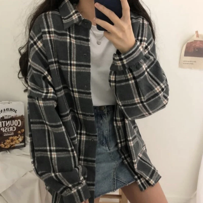 Instant Savings Awakecrm Flannel Oversized Shirt Long Sleeve Collared Boyfriend Plaid Blouse Fall Winter Women's Blouses & Shirts * Instant Savings Awakecrm Flannel Oversized Shirt Long Sleeve Collared Boyfriend Plaid Blouse Fall Winter Women's Blouses & Shirts *