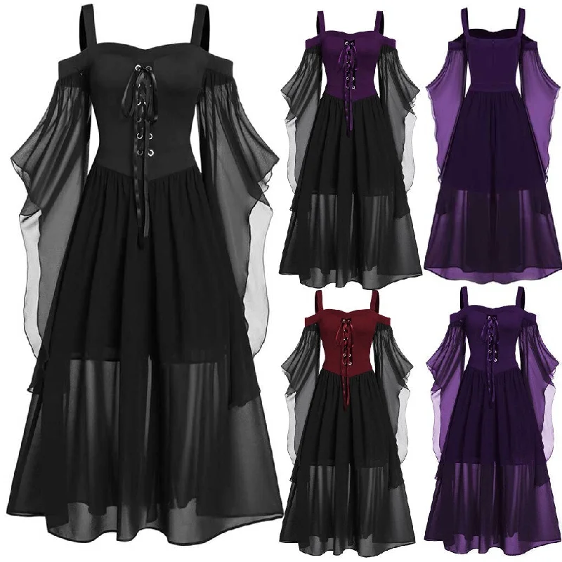 Great Bargains Halloween Awakecrm Gothic Medieval Dress Mesh Eyelet Sling Drop Shoulder Witch Dress Butterfly Sleeve Lace Up Halloween Witch Sling Dress Great Bargains Halloween Awakecrm Gothic Medieval Dress Mesh Eyelet Sling Drop Shoulder Witch Dress Butterfly Sleeve Lace Up Halloween Witch Sling Dress