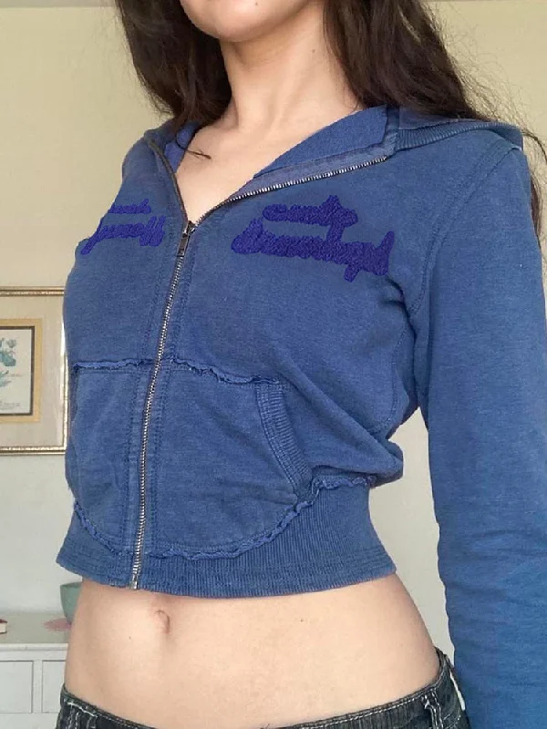 Unbeatable Prices HEYounGIRL Vintage Blue Female Autumn Sweatshirt Preppy Casual Zip Up Letter Crop Hoodies Slim Y2K Knit Pocket Short Coats Unbeatable Prices HEYounGIRL Vintage Blue Female Autumn Sweatshirt Preppy Casual Zip Up Letter Crop Hoodies Slim Y2K Knit Pocket Short Coats