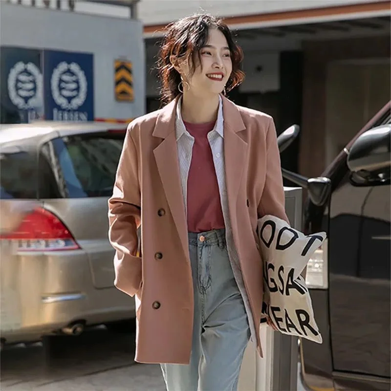 Year-End Sale Joskka Korean Blazer Women Loose Double Breasted England Style Solid Button Basics Notched Casual Long Sleeve Suit Coats Year-End Sale Joskka Korean Blazer Women Loose Double Breasted England Style Solid Button Basics Notched Casual Long Sleeve Suit Coats
