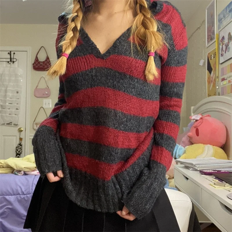 Steals and Deals Awakecrm Joskaa Kawaii Striped Knitted Sweaters Women Elegant Oversized Pullovers Harajuku Sweater Tops Punk Fairy Grunge Streetwear Steals and Deals Awakecrm Joskaa Kawaii Striped Knitted Sweaters Women Elegant Oversized Pullovers Harajuku Sweater Tops Punk Fairy Grunge Streetwear