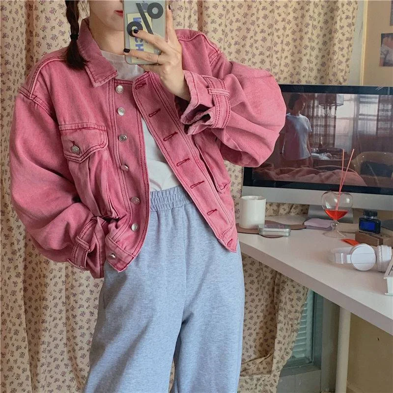 Don’t Miss Out Black Friday Sales Korean Denim Jacket For Women Harajuku Single Breasted Short Jeans Jackets Casual Pockets Solid Long Sleeve Female Coats Don’t Miss Out Black Friday Sales Korean Denim Jacket For Women Harajuku Single Breasted Short Jeans Jackets Casual Pockets Solid Long Sleeve Female Coats