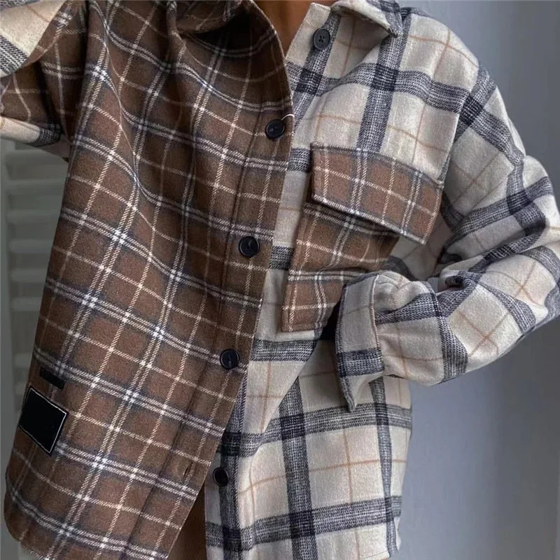 While Supplies Last Awakecrm Merodi Chic Lady Fashion Patchwork Plaid Print Long Shirt Jackets Autumn Winter Womens Front Pocket Woolen Loose Outwear While Supplies Last Awakecrm Merodi Chic Lady Fashion Patchwork Plaid Print Long Shirt Jackets Autumn Winter Womens Front Pocket Woolen Loose Outwear
