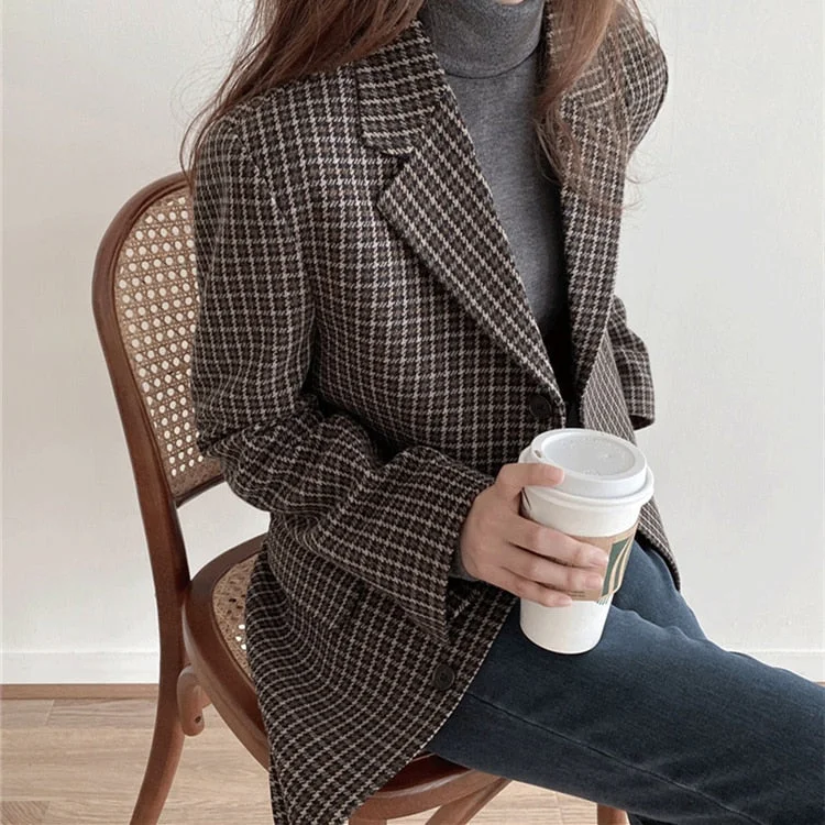 Best Seller Awakecrm New Plaid Pockets Formal Jackets Vintage Fashionable Office Lady Checkered Autumn Winter Women's Blazers Wild Tops JK2201 Best Seller Awakecrm New Plaid Pockets Formal Jackets Vintage Fashionable Office Lady Checkered Autumn Winter Women's Blazers Wild Tops JK2201