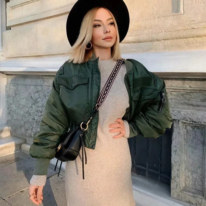 Limited Edition Awakecrm Stylish Lady Autumn Winter Za Green Short Jackets Women Fashion Long Sleeve Zipper Bomber Jacket Outwear Women's Coat Limited Edition Awakecrm Stylish Lady Autumn Winter Za Green Short Jackets Women Fashion Long Sleeve Zipper Bomber Jacket Outwear Women's Coat