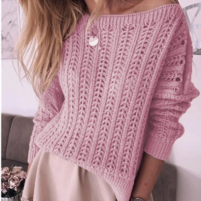 Online Only Awakecrm Joskaa Winter Hollow Pink Knitted Sweaters Women Loose Long Sleeves Round Neck Casual Female Sweater Office Lady Tops Jumpers Online Only Awakecrm Joskaa Winter Hollow Pink Knitted Sweaters Women Loose Long Sleeves Round Neck Casual Female Sweater Office Lady Tops Jumpers