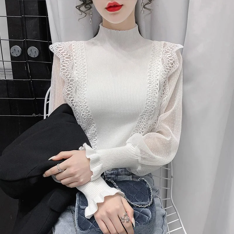 Lowest Price Awakecrm Joskaa Women Lace Patchwork Sweaters Autumn Mesh See Through Long Sleeve Knitted Pullovers Elegant Sexy Mock Neck Slim Jumper Tops Lowest Price Awakecrm Joskaa Women Lace Patchwork Sweaters Autumn Mesh See Through Long Sleeve Knitted Pullovers Elegant Sexy Mock Neck Slim Jumper Tops