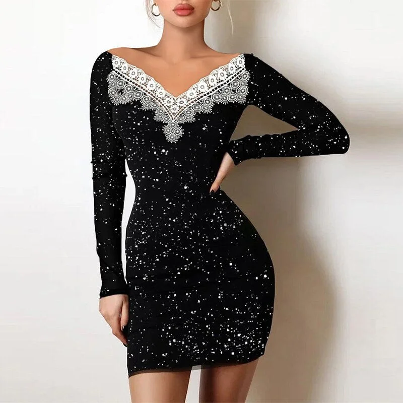 Warehouse Sale Awakecrm Women Lace Patchwork V Neck Pencil Dress Spring Bling Glitter Sequins Mini Dresses Long Sleeve Lady Evening Party Vestidos Warehouse Sale Awakecrm Women Lace Patchwork V Neck Pencil Dress Spring Bling Glitter Sequins Mini Dresses Long Sleeve Lady Evening Party Vestidos