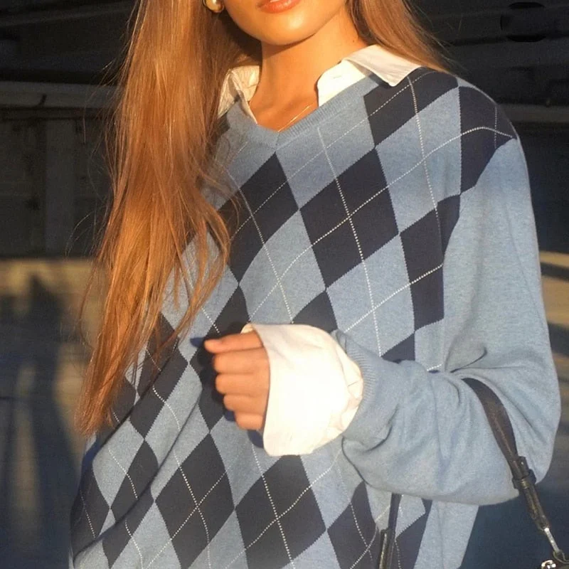 Limited Time Awakecrm Joskaa Women Rhombus Ornamental Sweaters Autumn And Winter Casual Loose Knitted Pullover Tops Vintage Lady Long Sleeve V-Neck Jumpers Limited Time Awakecrm Joskaa Women Rhombus Ornamental Sweaters Autumn And Winter Casual Loose Knitted Pullover Tops Vintage Lady Long Sleeve V-Neck Jumpers